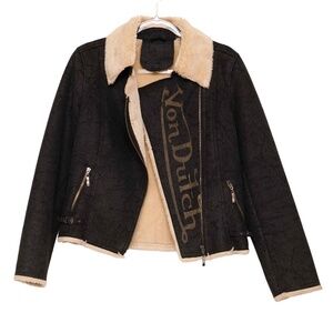 Von Dutch Faux Suede Biker Jacket Sz M Punk BikerCore Edgy Punk Motorcycle‎ Coat